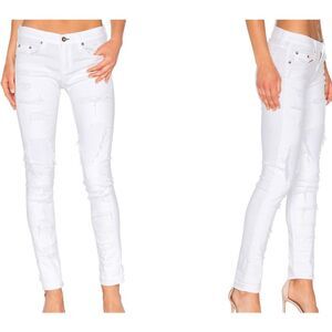 Rag & Bone Dre Distressed Jeans in White Brigade Skinny Fit Ankle Size 26